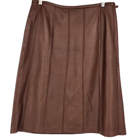 Vintage Brown A Line 100% Buttery Soft Leather Skirt Size 10 Timeless Chic - Picture 1 of 7